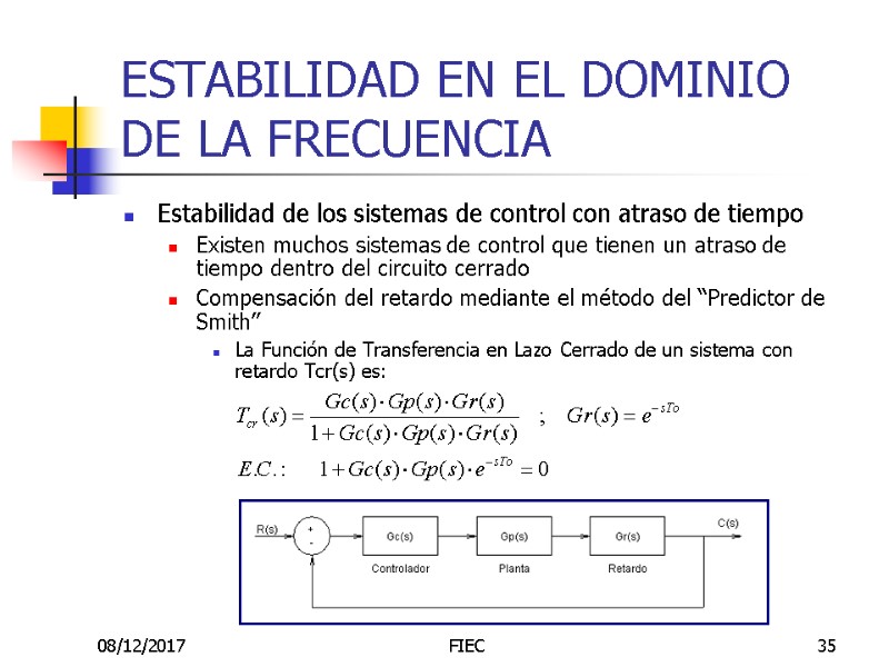 08/12/2017 FIEC 35 ESTABILIDAD EN EL DOMINIO DE LA FRECUENCIA Estabilidad de los sistemas